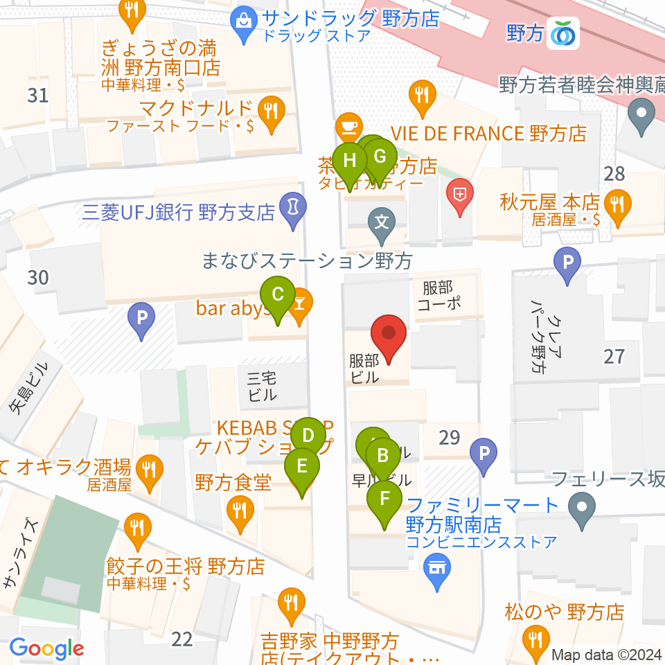 Iwoo NOGATA周辺のファミレス・ファーストフード一覧地図