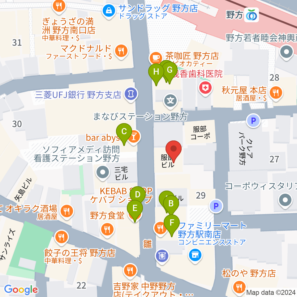 Iwoo NOGATA周辺のファミレス・ファーストフード一覧地図