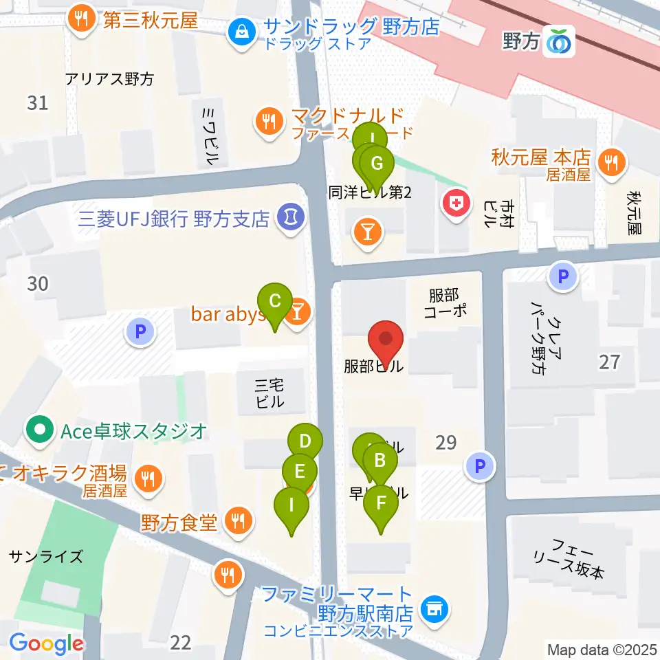 Iwoo NOGATA周辺のファミレス・ファーストフード一覧地図
