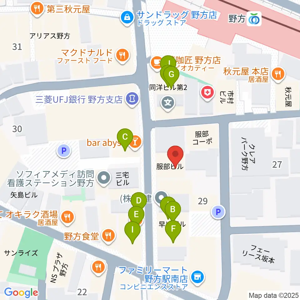 Iwoo NOGATA周辺のファミレス・ファーストフード一覧地図