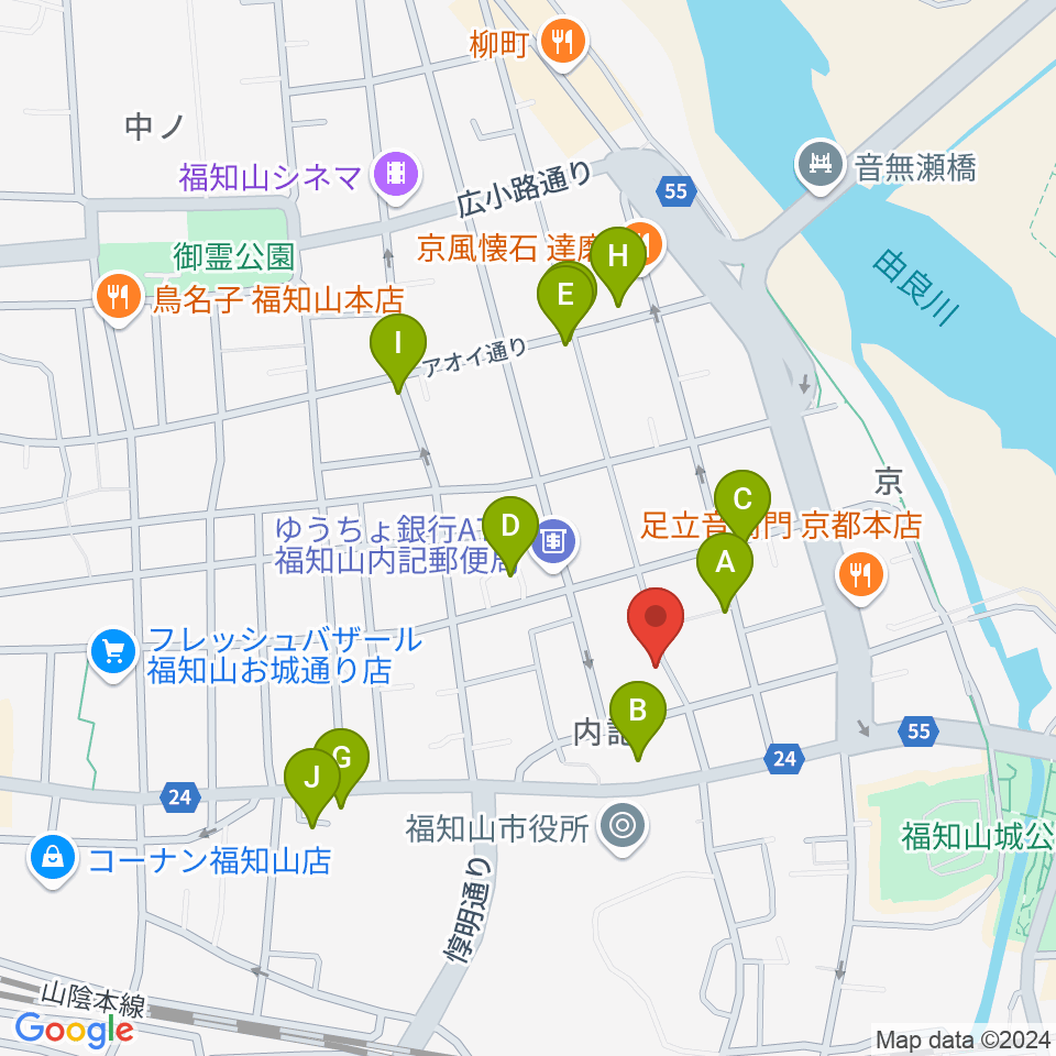 三字屋楽器店周辺のファミレス・ファーストフード一覧地図