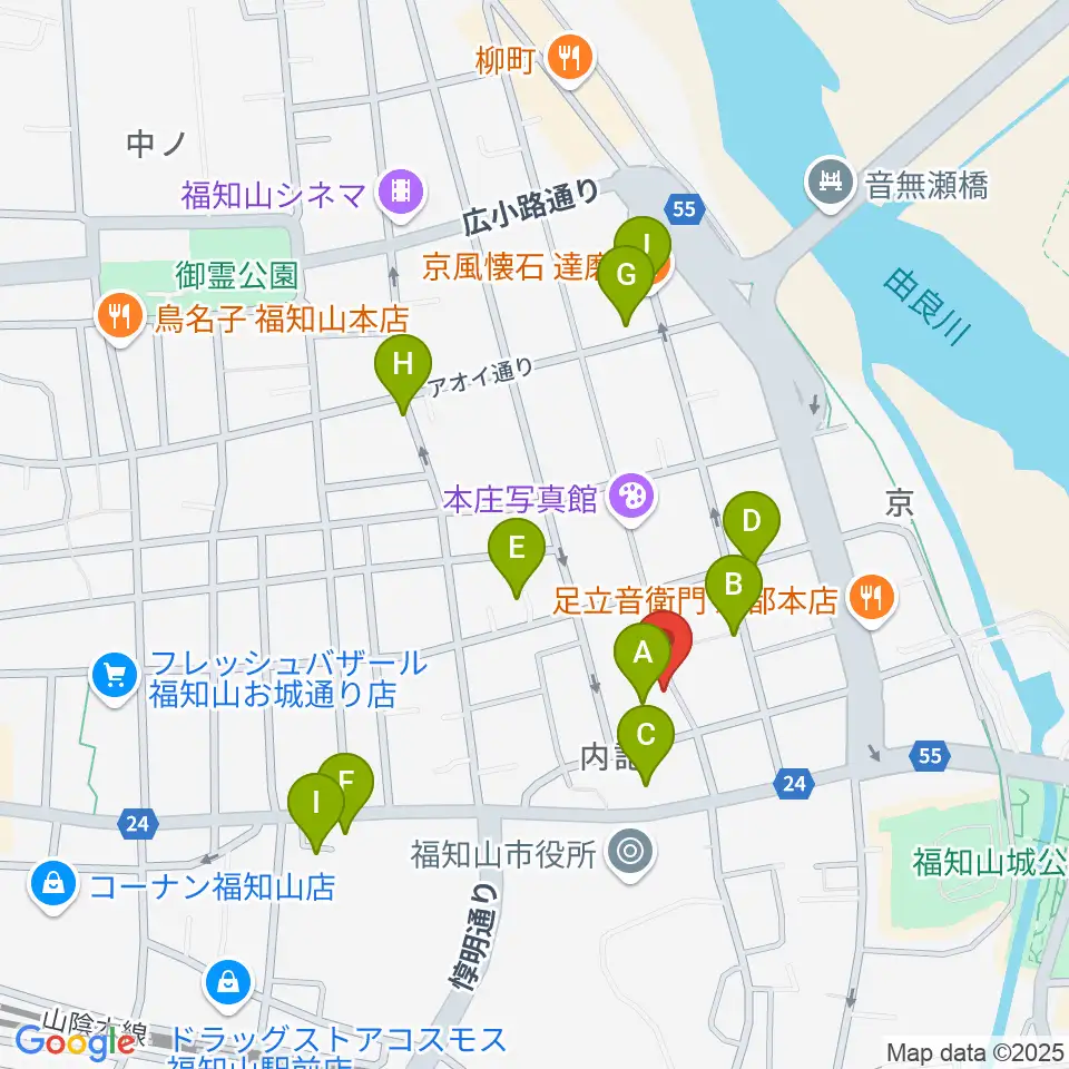 三字屋楽器店周辺のファミレス・ファーストフード一覧地図