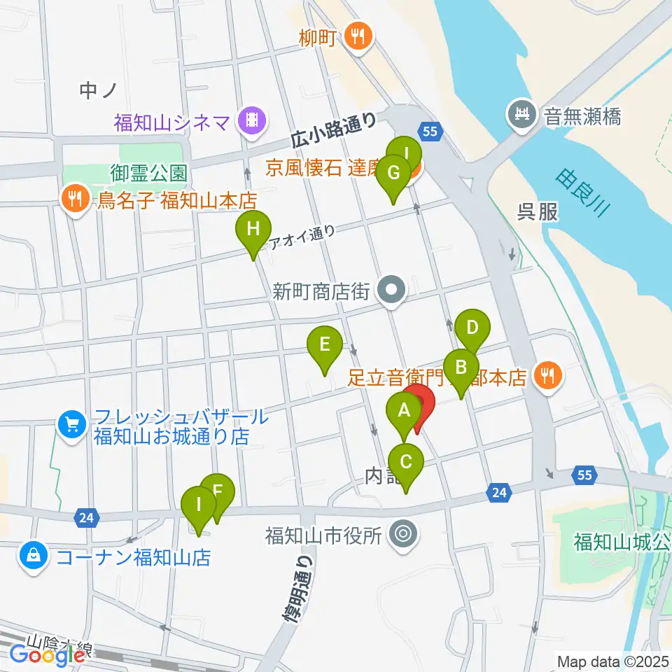 三字屋楽器店周辺のファミレス・ファーストフード一覧地図
