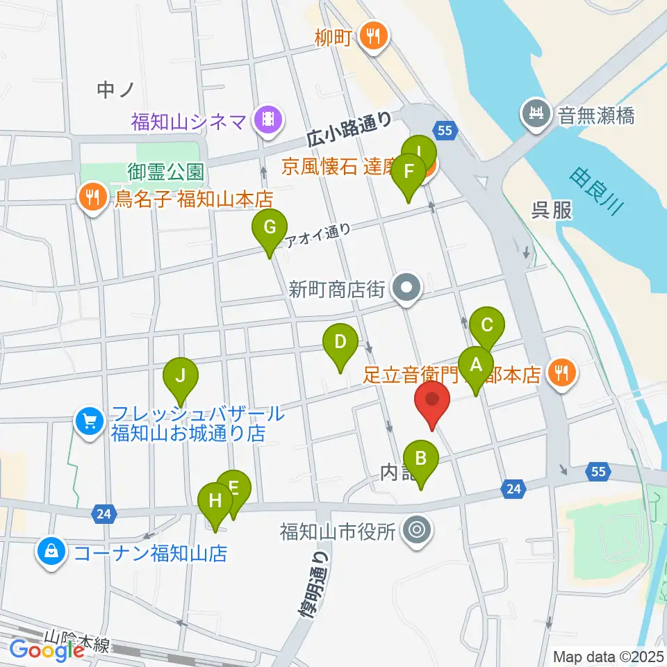 三字屋楽器店周辺のファミレス・ファーストフード一覧地図