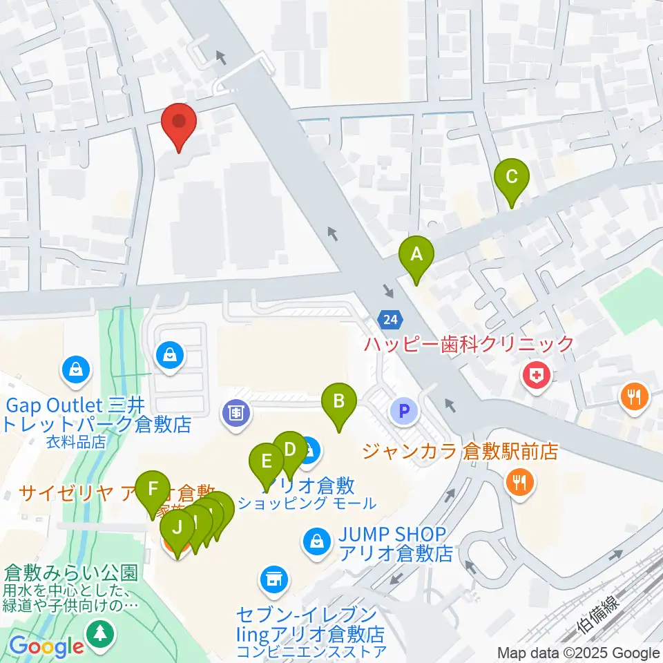 伊丹典子マンドリンアカデミア教室周辺のファミレス・ファーストフード一覧地図