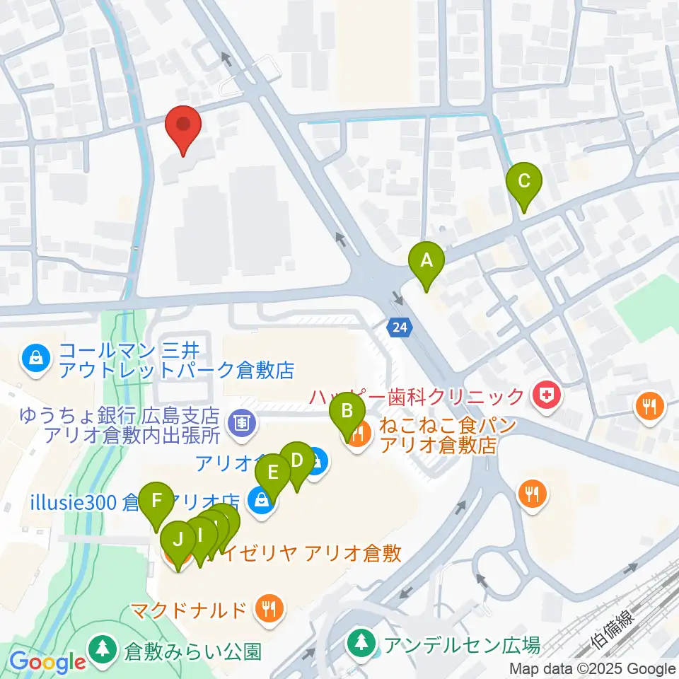 伊丹典子マンドリンアカデミア教室周辺のファミレス・ファーストフード一覧地図