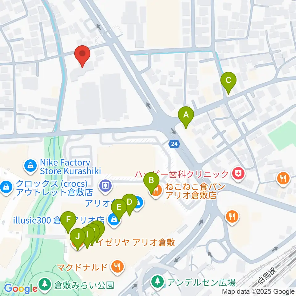 伊丹典子マンドリン教室周辺のファミレス・ファーストフード一覧地図