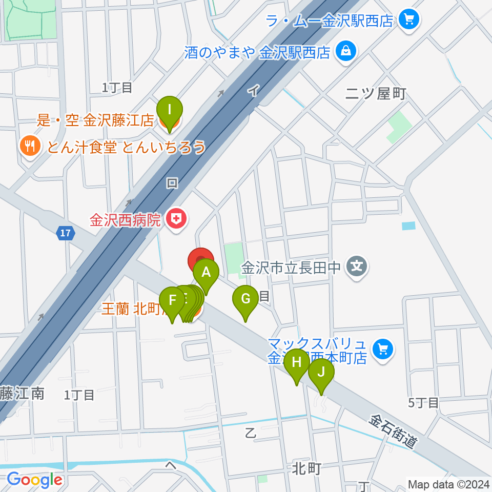 MPC 楽器センター金沢周辺のファミレス・ファーストフード一覧地図