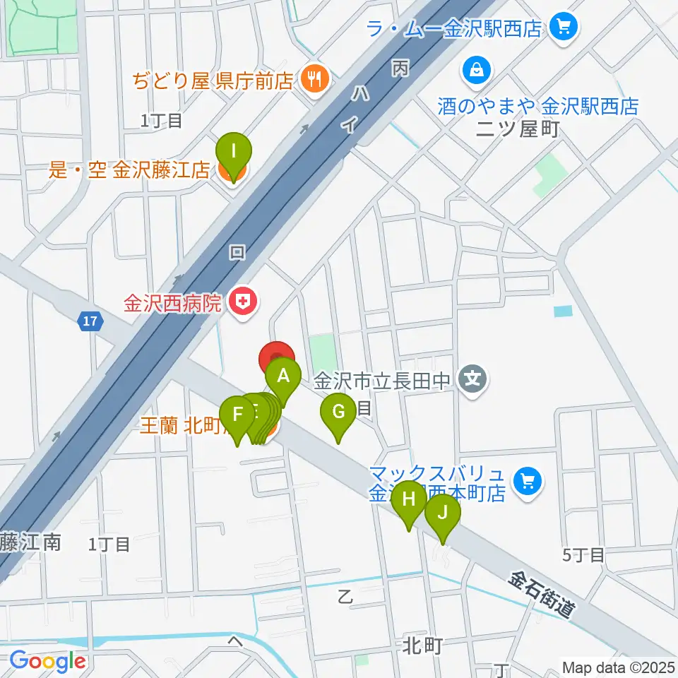 MPC 楽器センター金沢周辺のファミレス・ファーストフード一覧地図