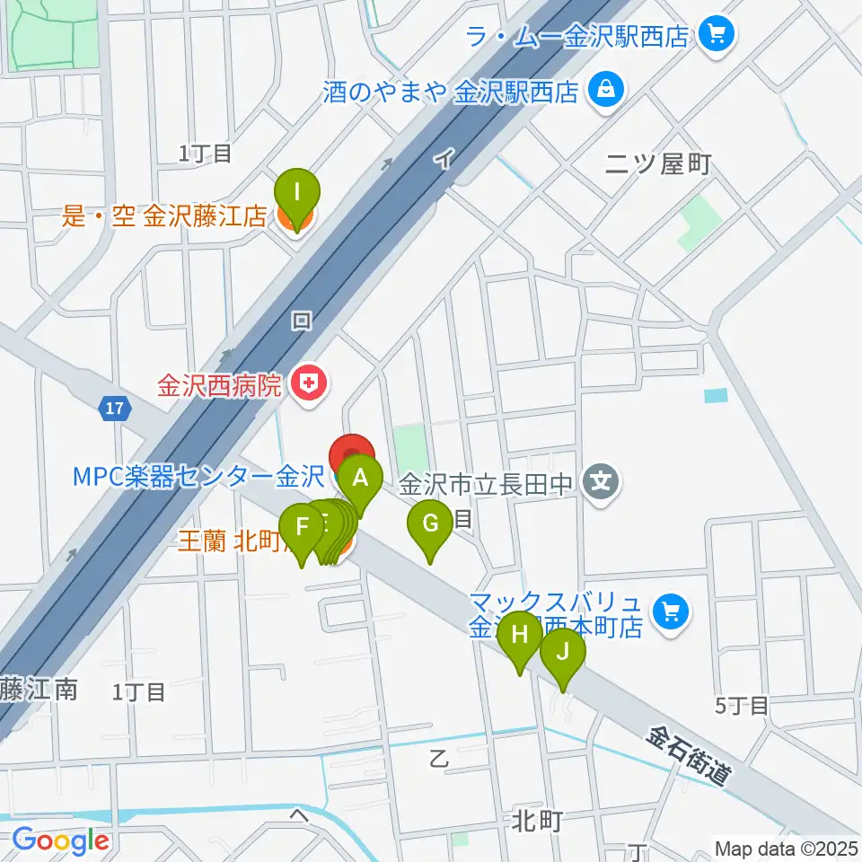 MPC 楽器センター金沢周辺のファミレス・ファーストフード一覧地図