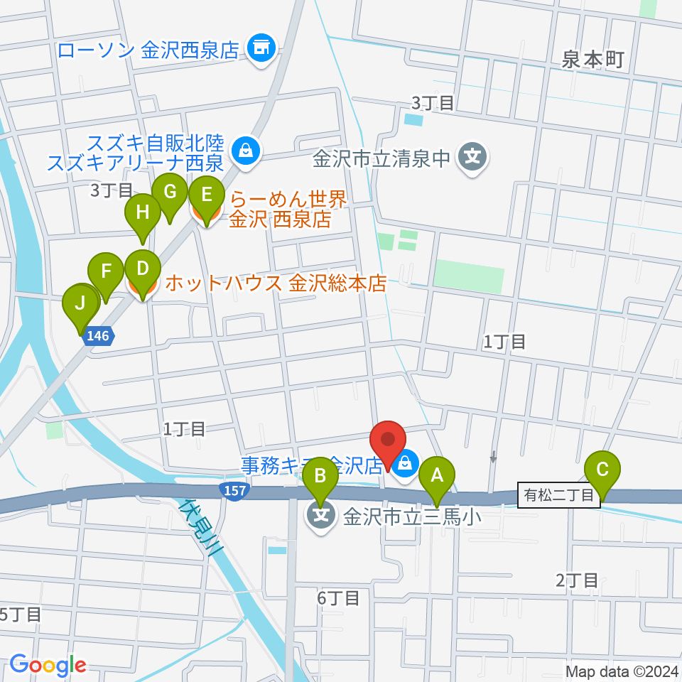 開進堂楽器 MPC金沢周辺のファミレス・ファーストフード一覧地図