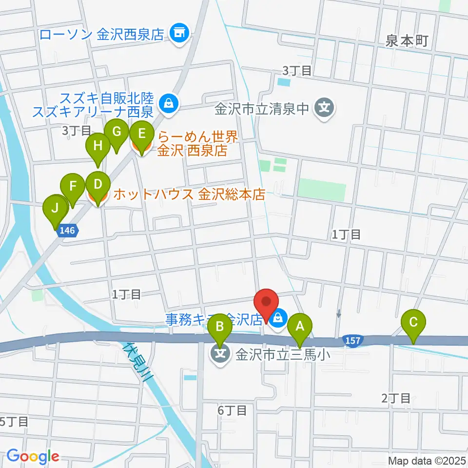 開進堂楽器 MPC金沢周辺のファミレス・ファーストフード一覧地図