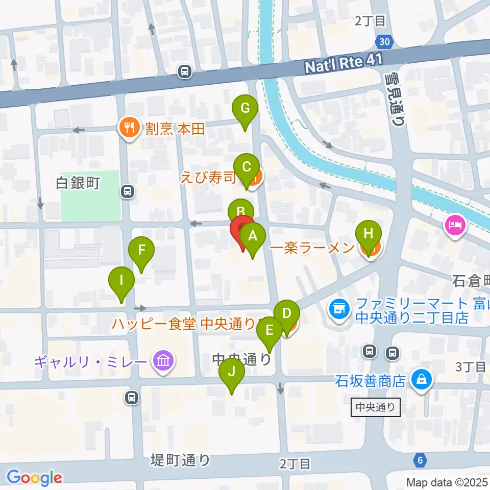 MPC富山周辺のファミレス・ファーストフード一覧地図