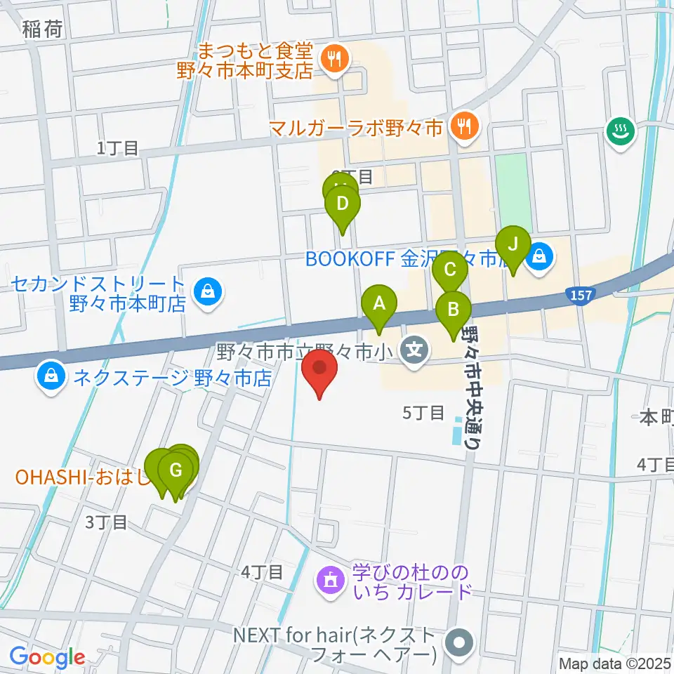 野々市市文化会館フォルテ周辺のファミレス・ファーストフード一覧地図