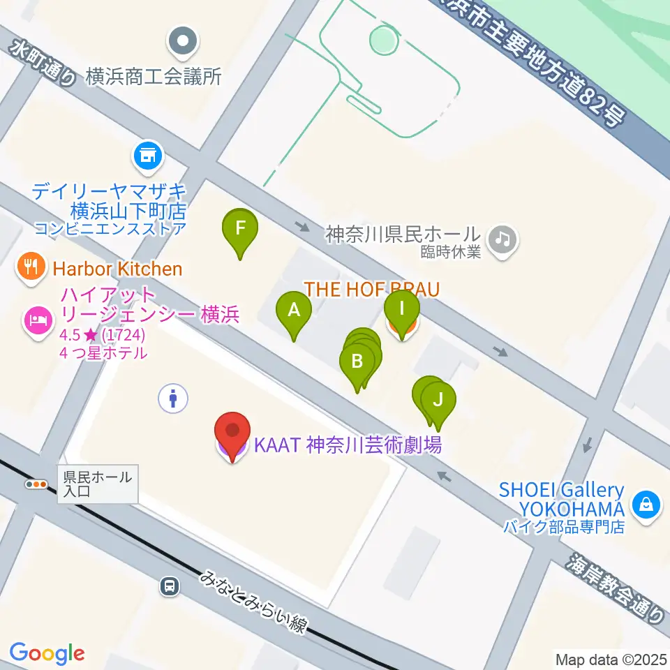 KAAT神奈川芸術劇場周辺のファミレス・ファーストフード一覧地図