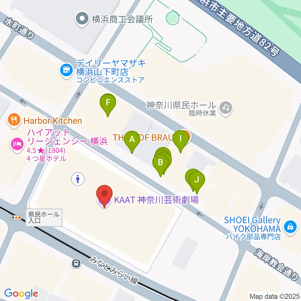 KAAT神奈川芸術劇場周辺のファミレス・ファーストフード一覧地図