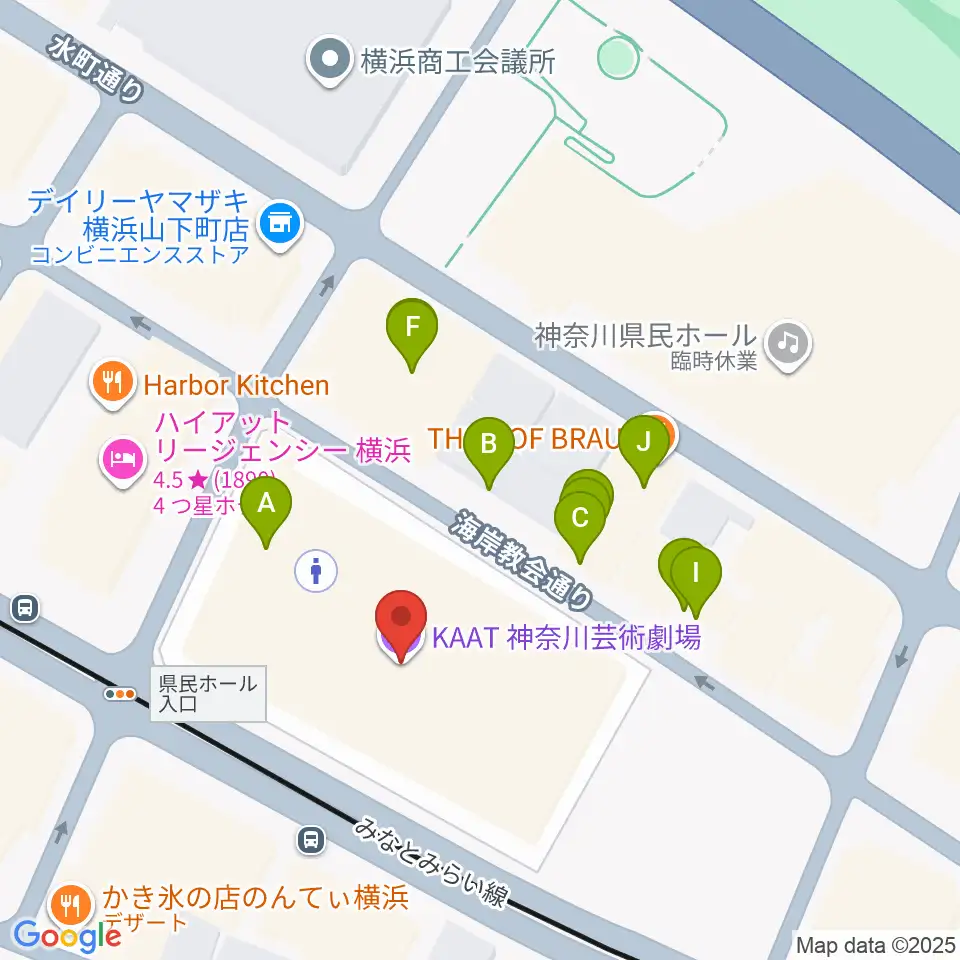 KAAT神奈川芸術劇場周辺のファミレス・ファーストフード一覧地図