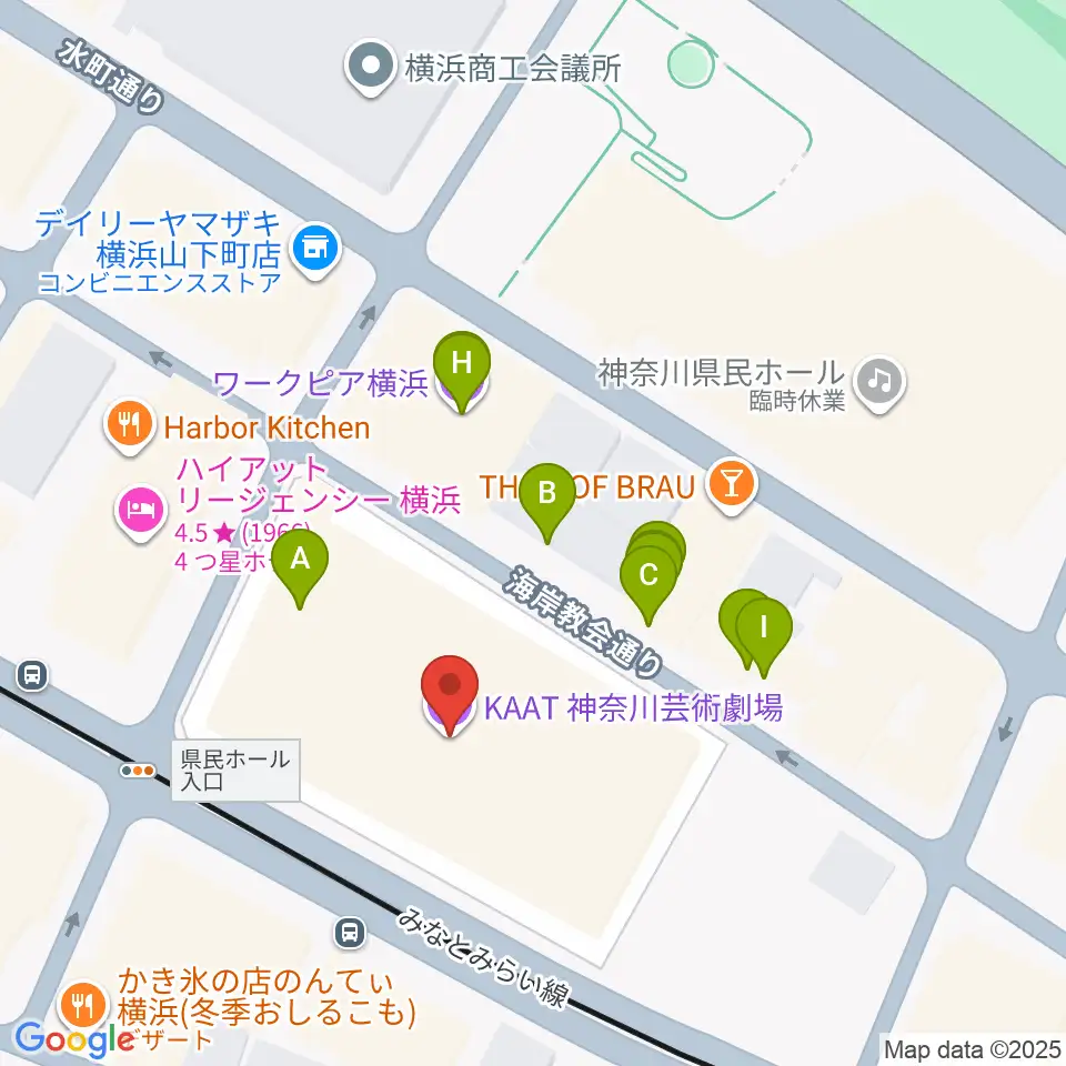 KAAT神奈川芸術劇場周辺のファミレス・ファーストフード一覧地図