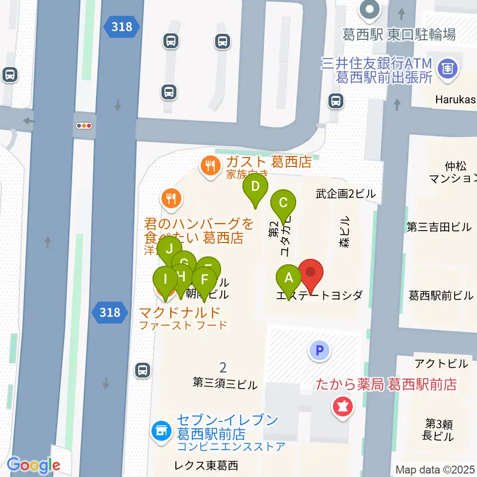 葛西Clioピアノ教室周辺のファミレス・ファーストフード一覧地図