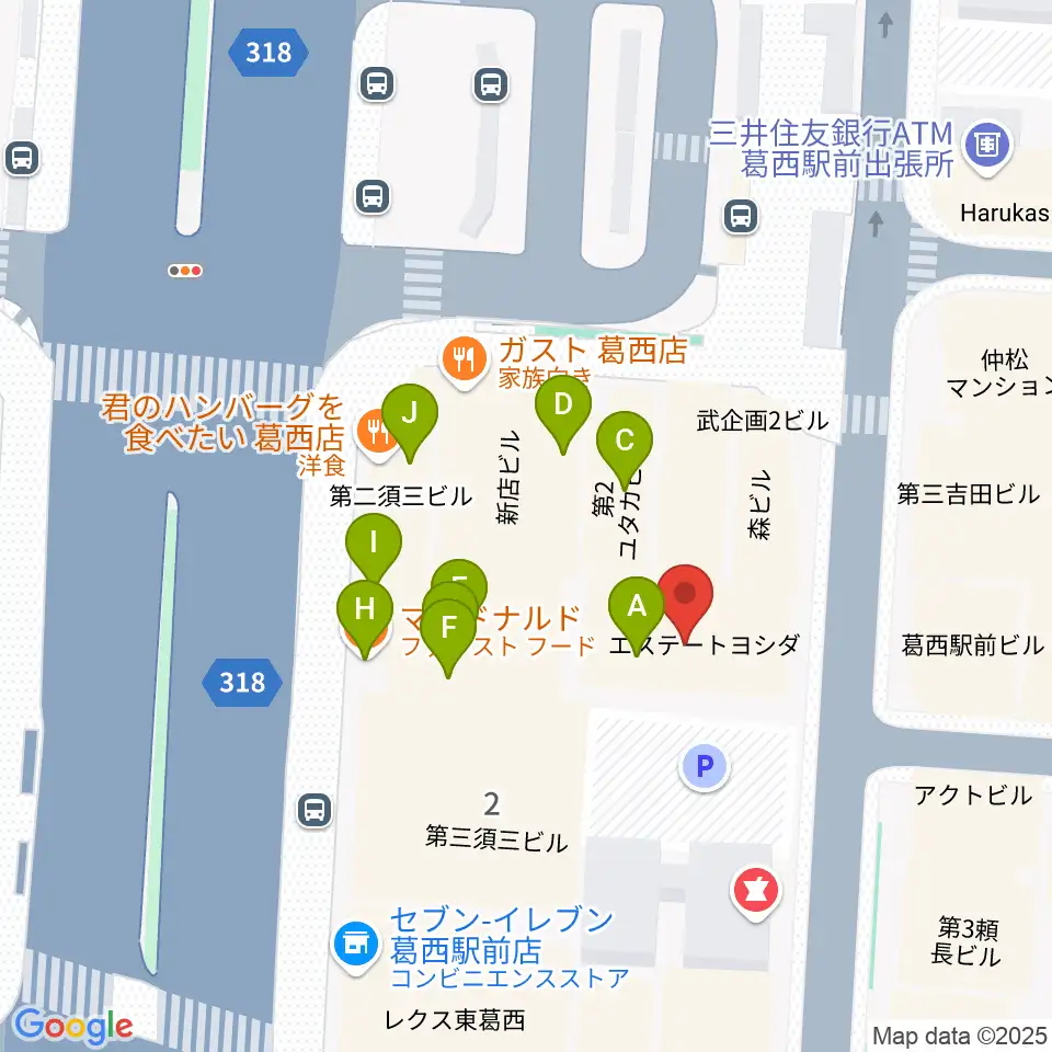 葛西Clioピアノ教室周辺のファミレス・ファーストフード一覧地図