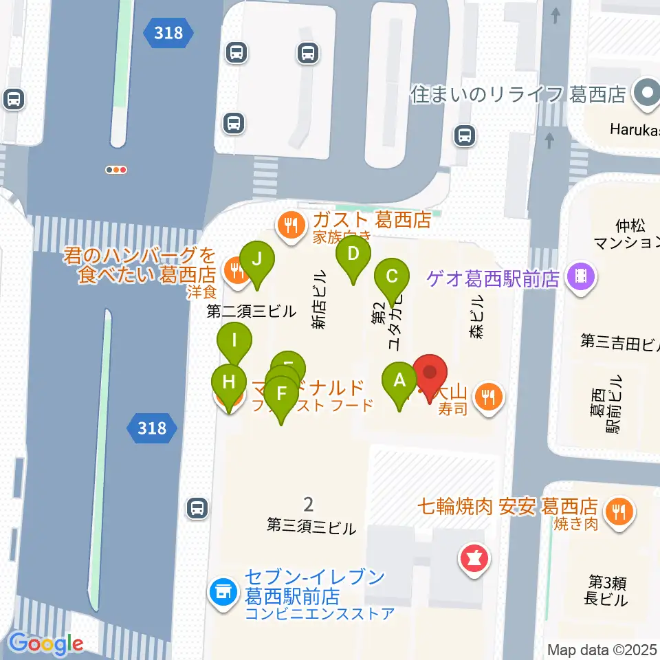 葛西Clioピアノ教室周辺のファミレス・ファーストフード一覧地図