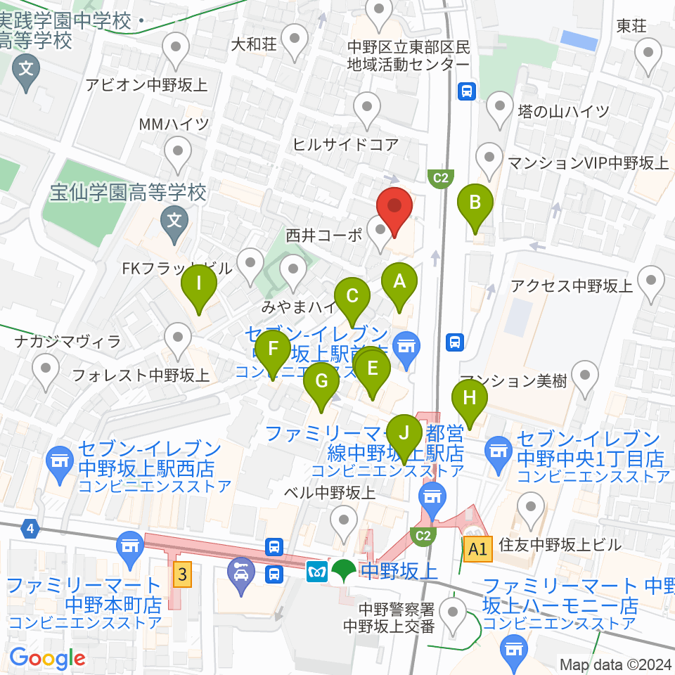 D,IOS中野坂上スタジオ周辺のファミレス・ファーストフード一覧地図