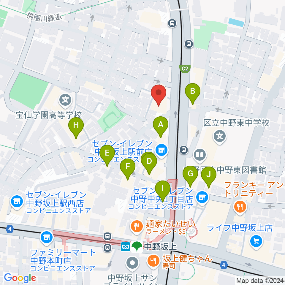 D,IOS中野坂上スタジオ周辺のファミレス・ファーストフード一覧地図