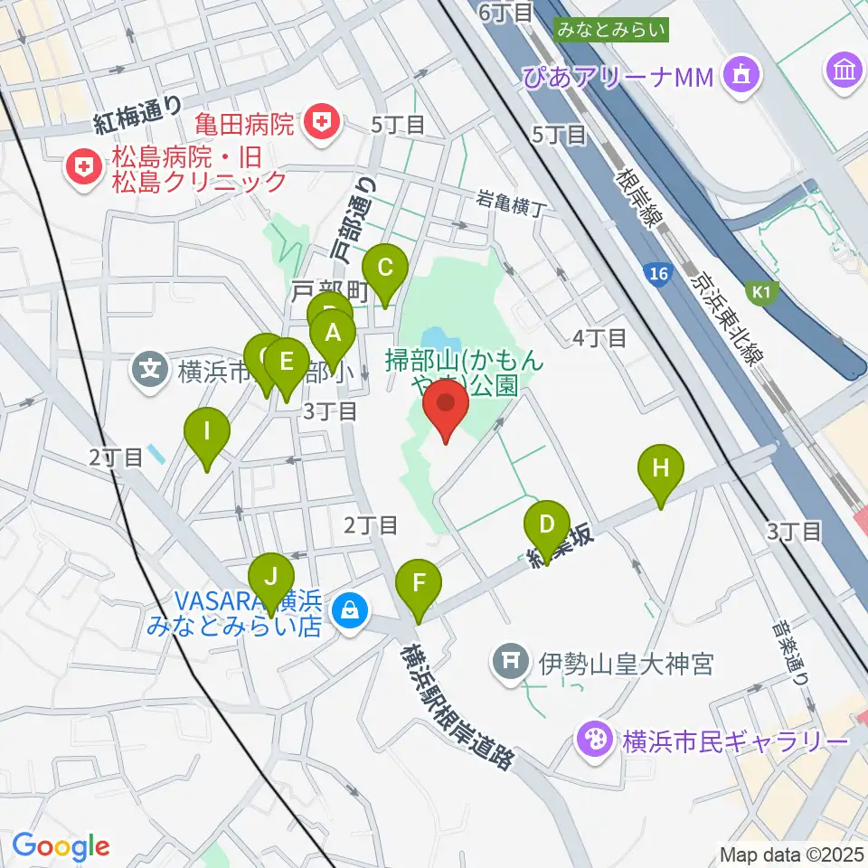 横浜能楽堂周辺のファミレス・ファーストフード一覧地図