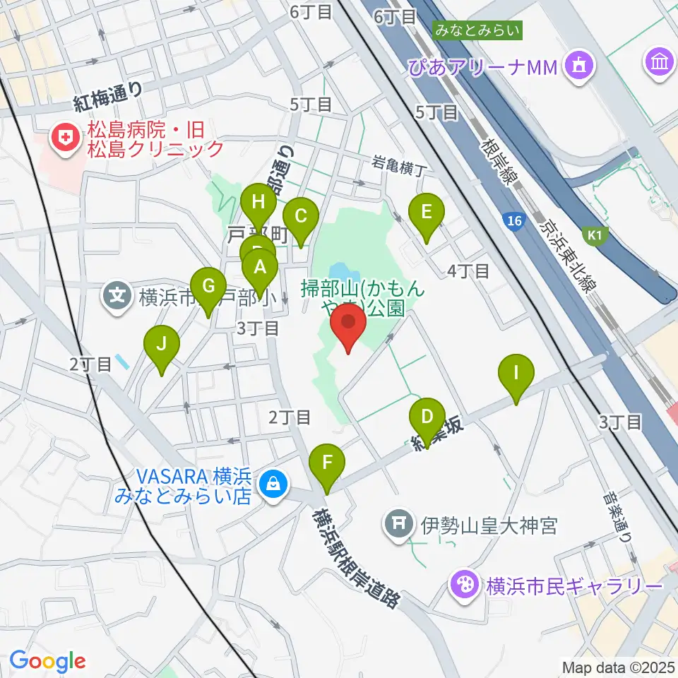 横浜能楽堂周辺のファミレス・ファーストフード一覧地図