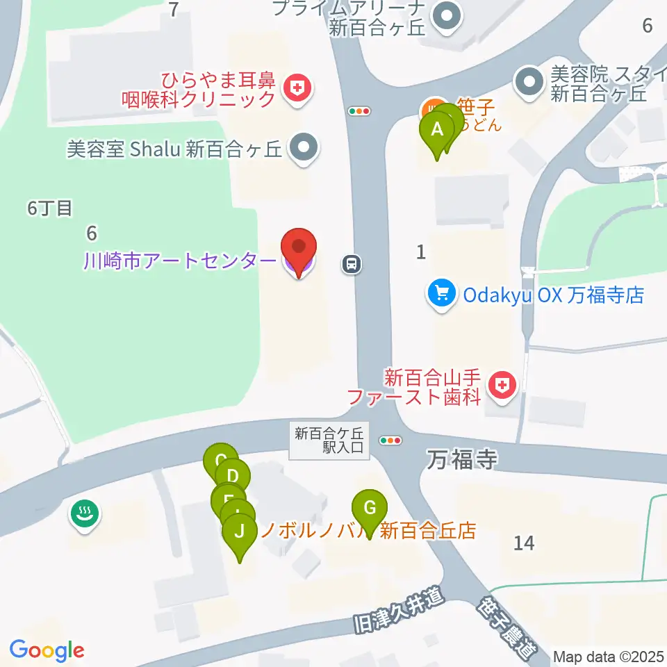 川崎市アートセンター周辺のファミレス・ファーストフード一覧地図