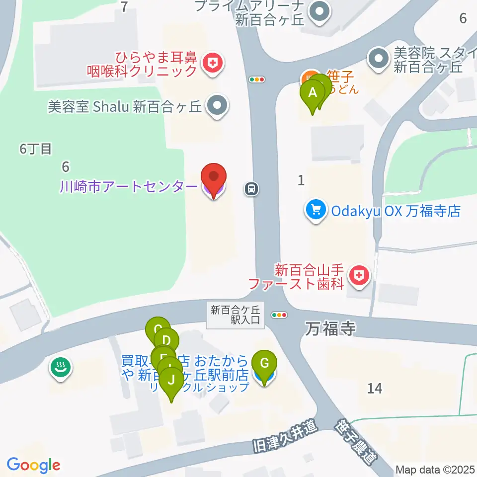 川崎市アートセンター周辺のファミレス・ファーストフード一覧地図
