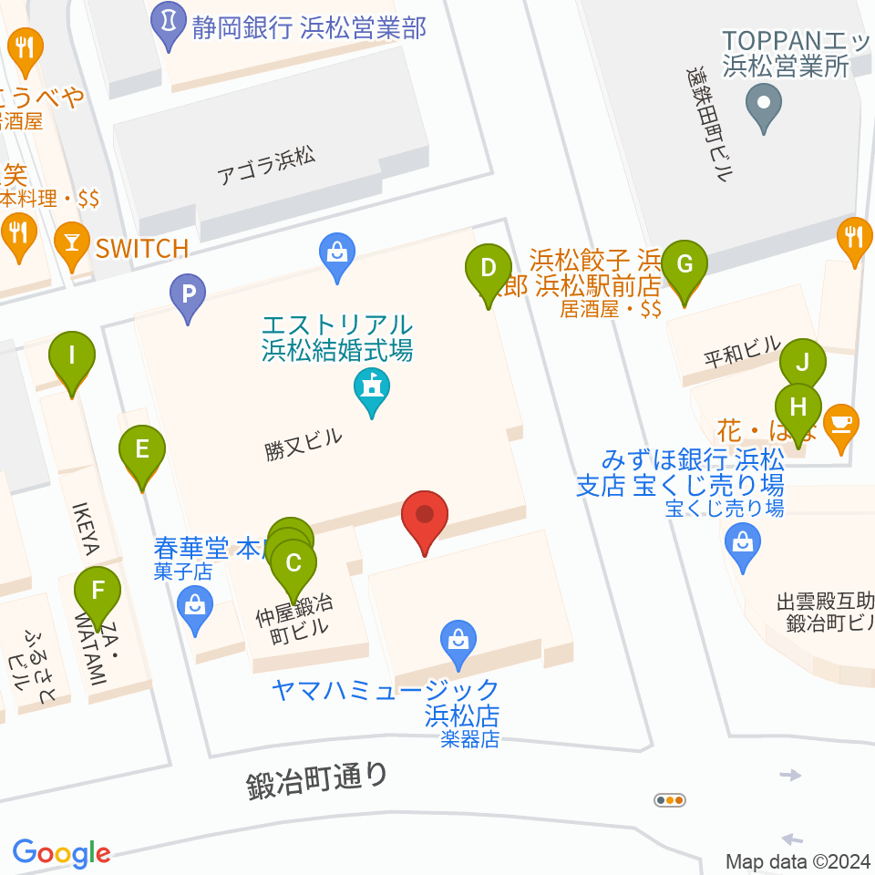ミュージックアベニュー浜松周辺のファミレス・ファーストフード一覧地図