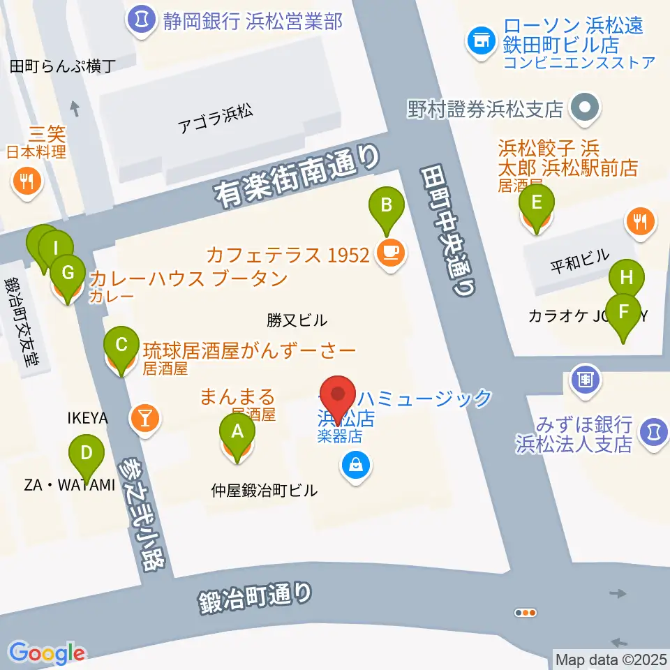 ミュージックアベニュー浜松周辺のファミレス・ファーストフード一覧地図