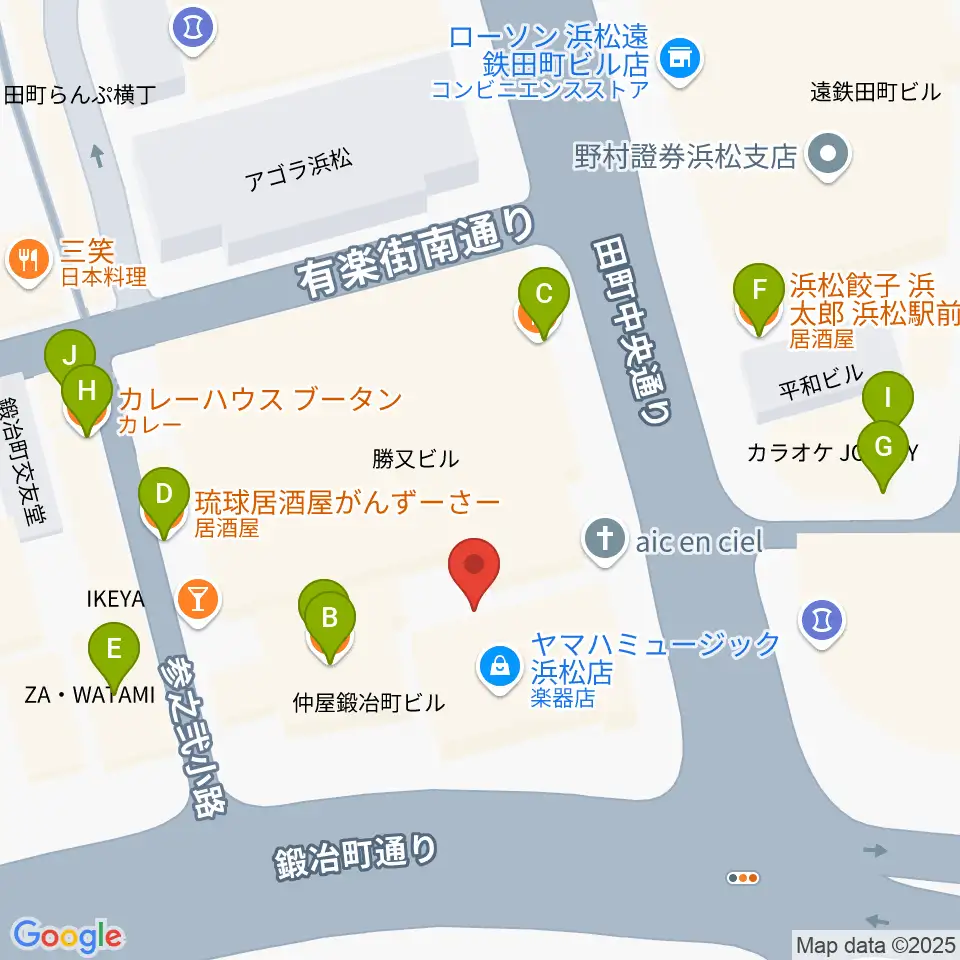 ミュージックアベニュー浜松周辺のファミレス・ファーストフード一覧地図