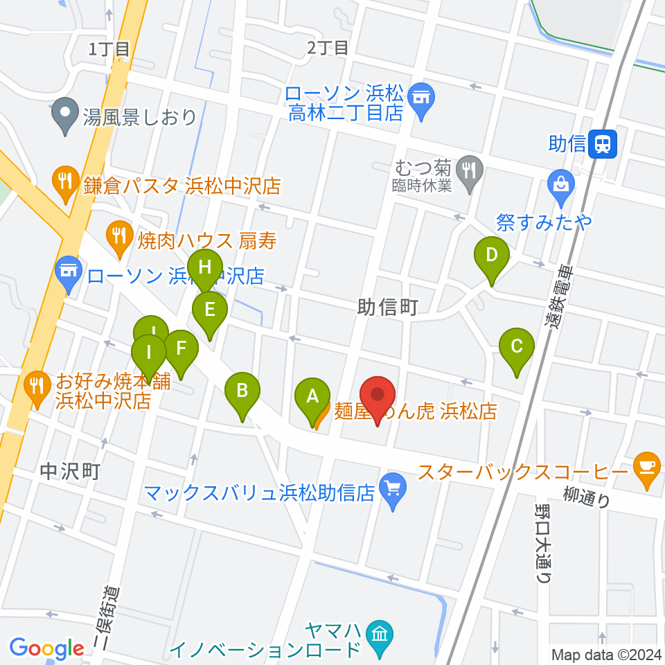 浜松中央センター ヤマハミュージック周辺のファミレス・ファーストフード一覧地図