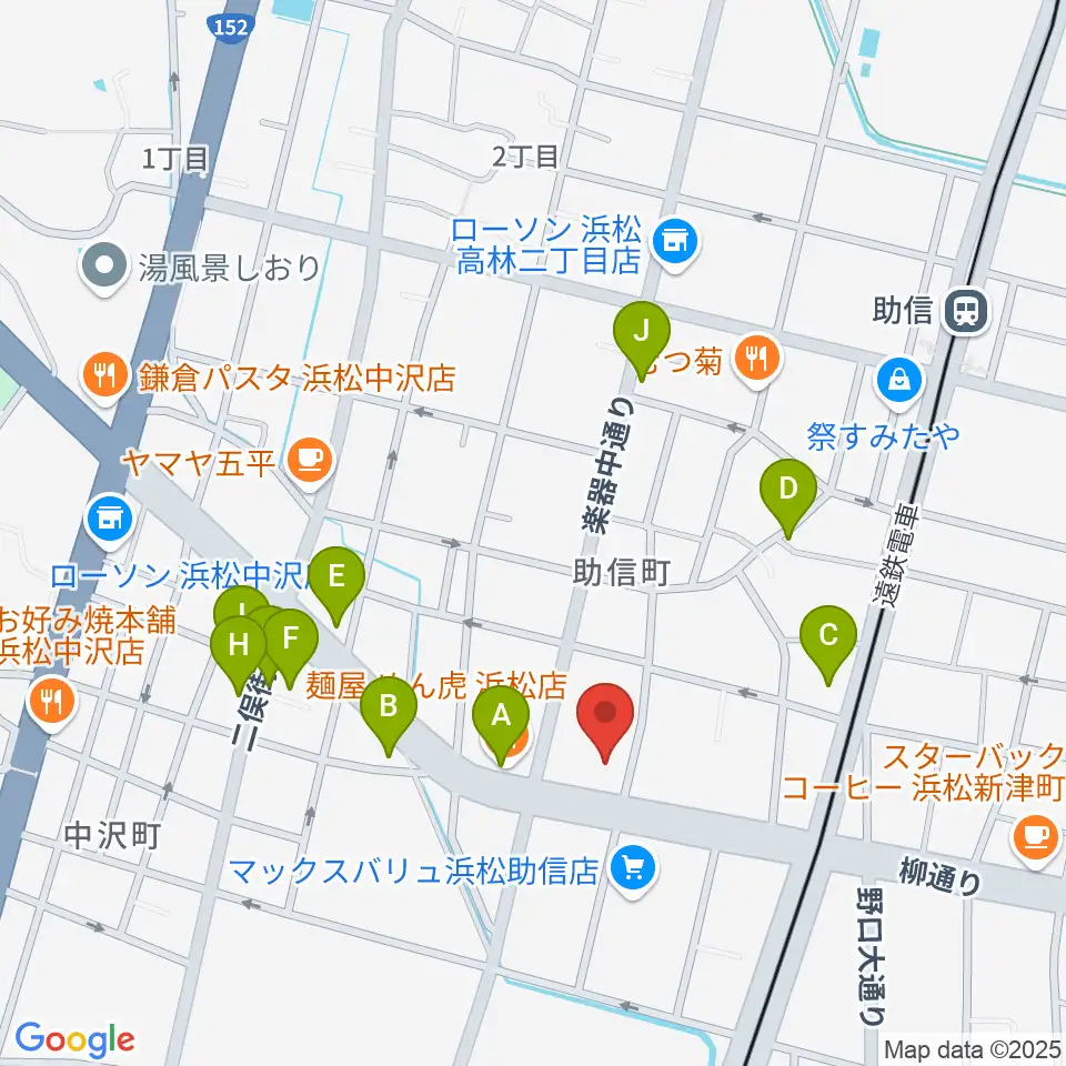 浜松中央センター ヤマハミュージック周辺のファミレス・ファーストフード一覧地図