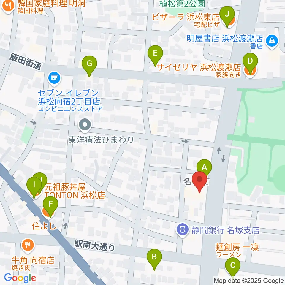 名塚センター ヤマハミュージック周辺のファミレス・ファーストフード一覧地図