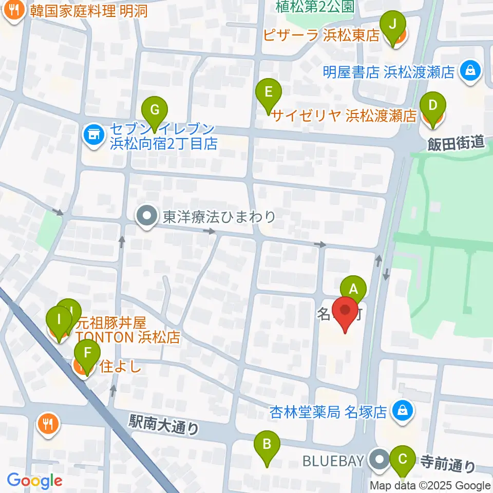 名塚センター ヤマハミュージック周辺のファミレス・ファーストフード一覧地図