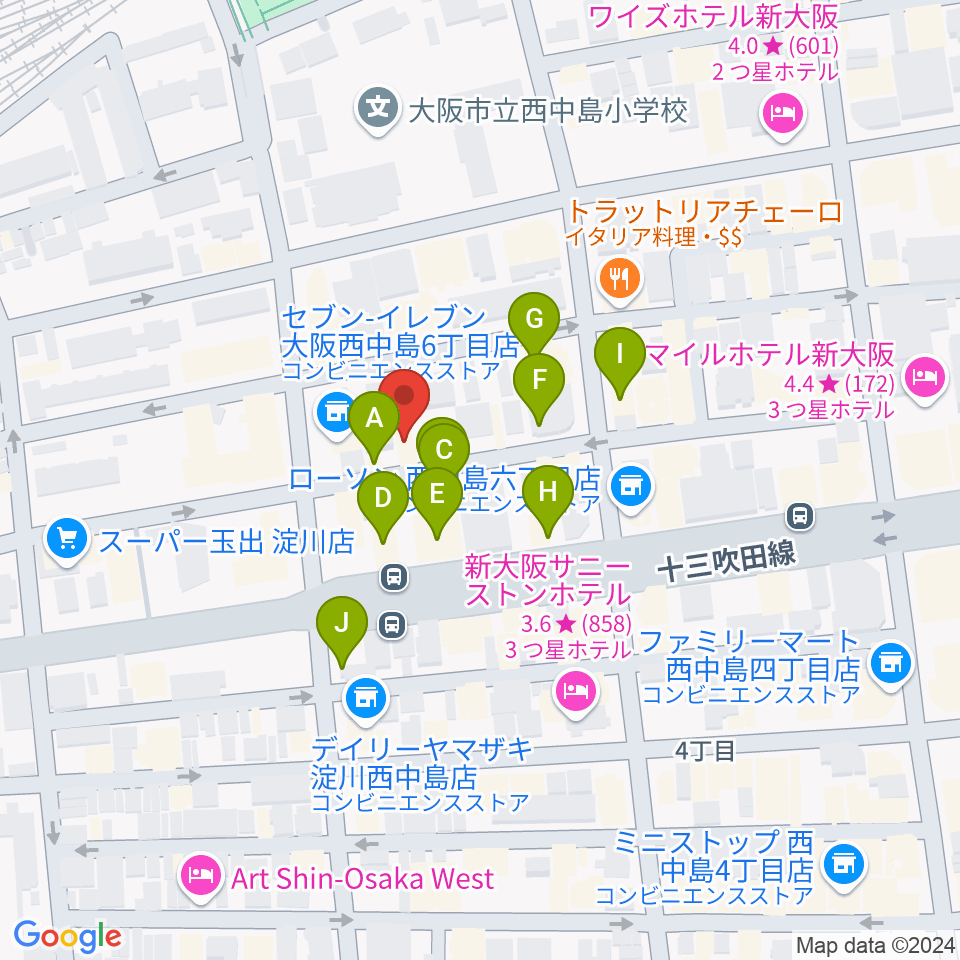 アトリエアルファ 木管楽器専門店周辺のファミレス・ファーストフード一覧地図