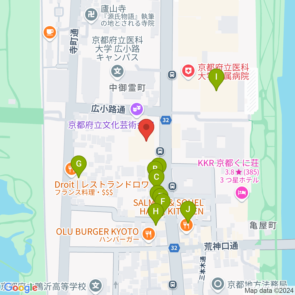 京都府立文化芸術会館周辺のファミレス・ファーストフード一覧地図