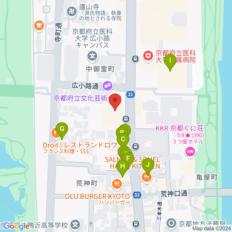 京都府立文化芸術会館周辺のファミレス・ファーストフード一覧地図