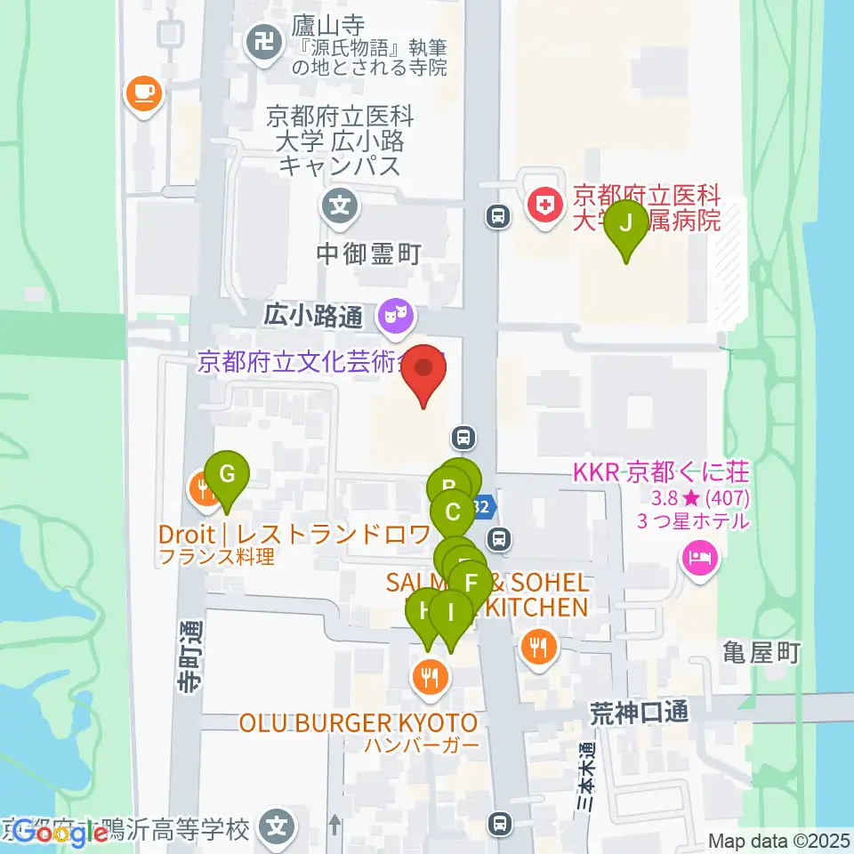 京都府立文化芸術会館周辺のファミレス・ファーストフード一覧地図