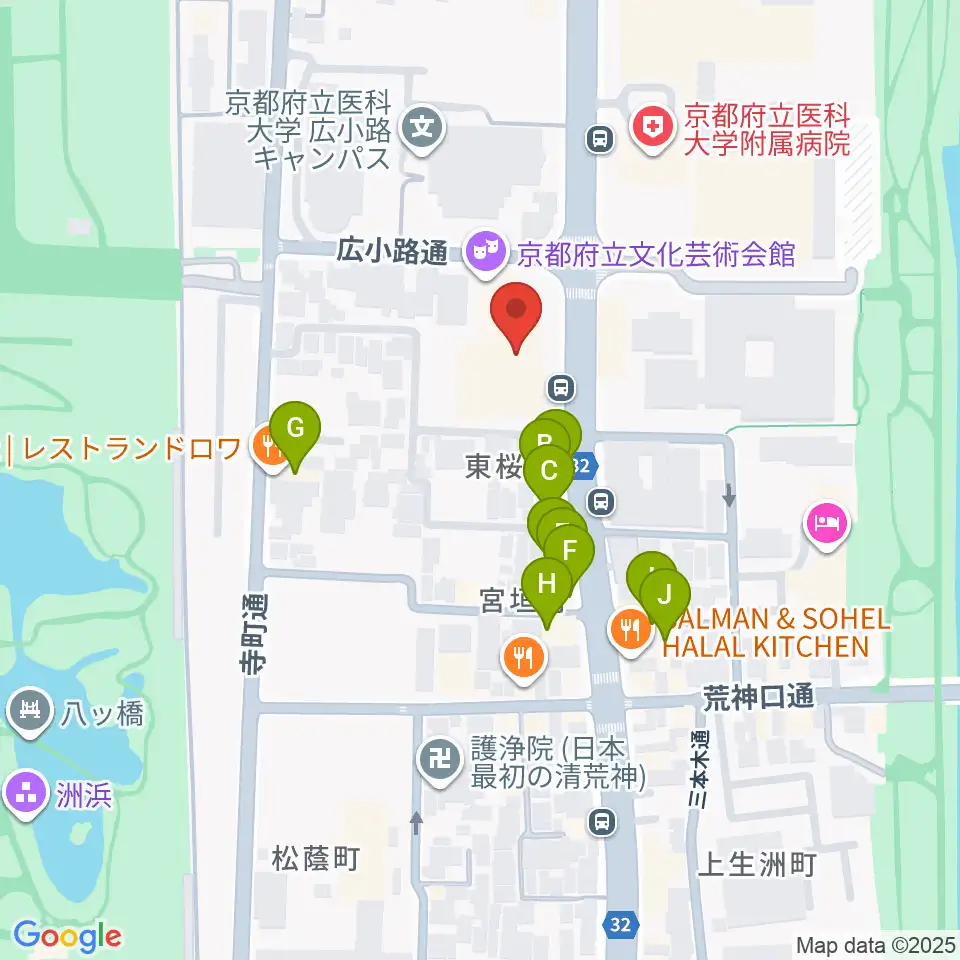 京都府立文化芸術会館周辺のファミレス・ファーストフード一覧地図