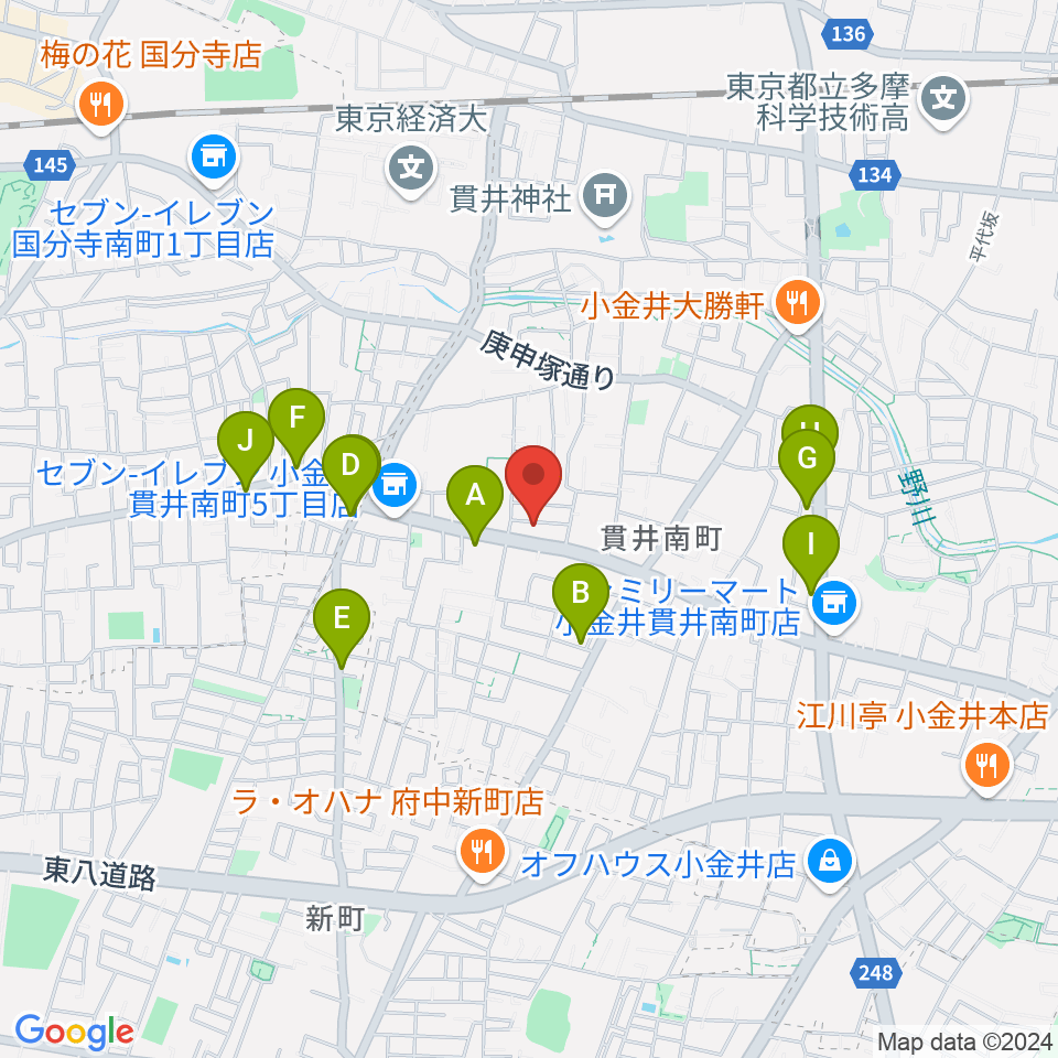 リンデピアノ教室周辺のファミレス・ファーストフード一覧地図