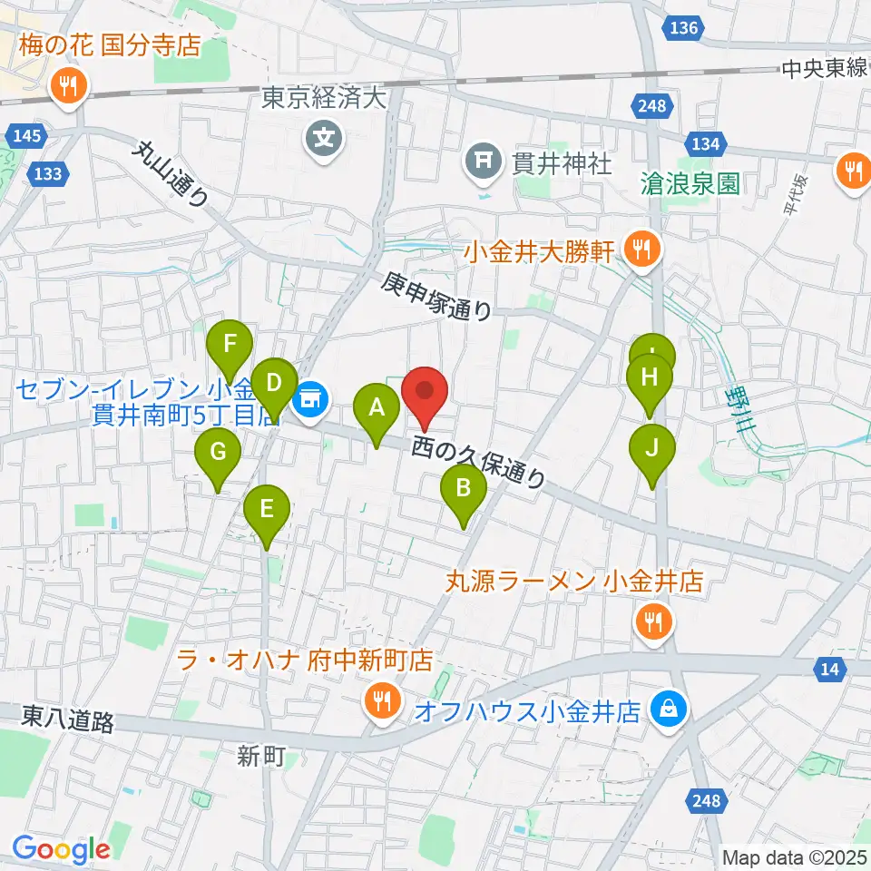 リンデピアノ教室周辺のファミレス・ファーストフード一覧地図