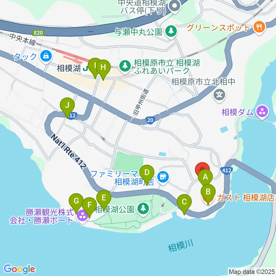 相模湖交流センター周辺のファミレス・ファーストフード一覧地図