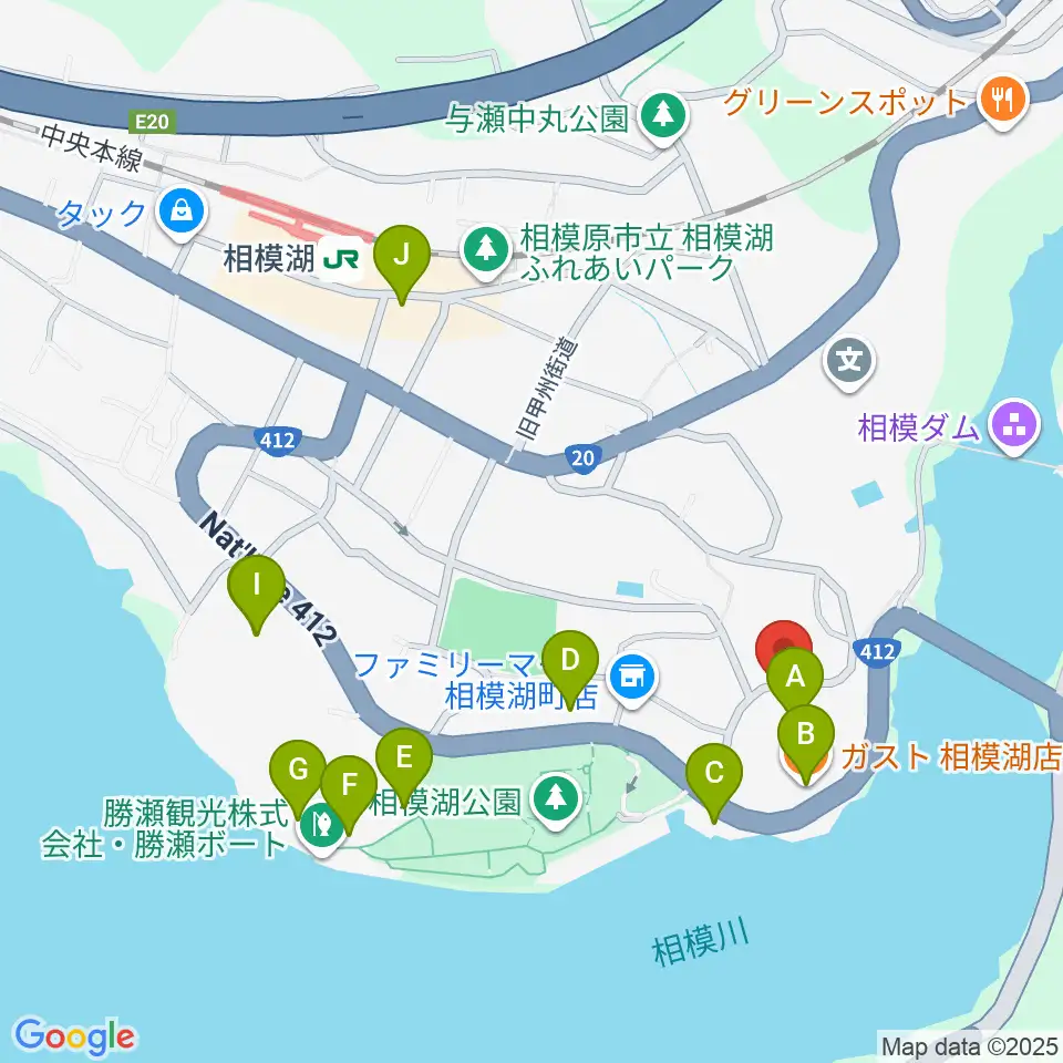 相模湖交流センター周辺のファミレス・ファーストフード一覧地図