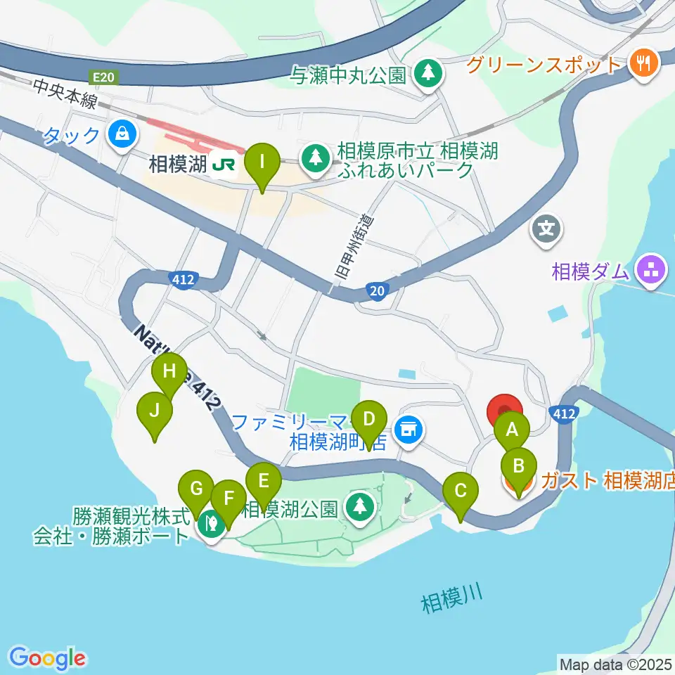 相模湖交流センター周辺のファミレス・ファーストフード一覧地図