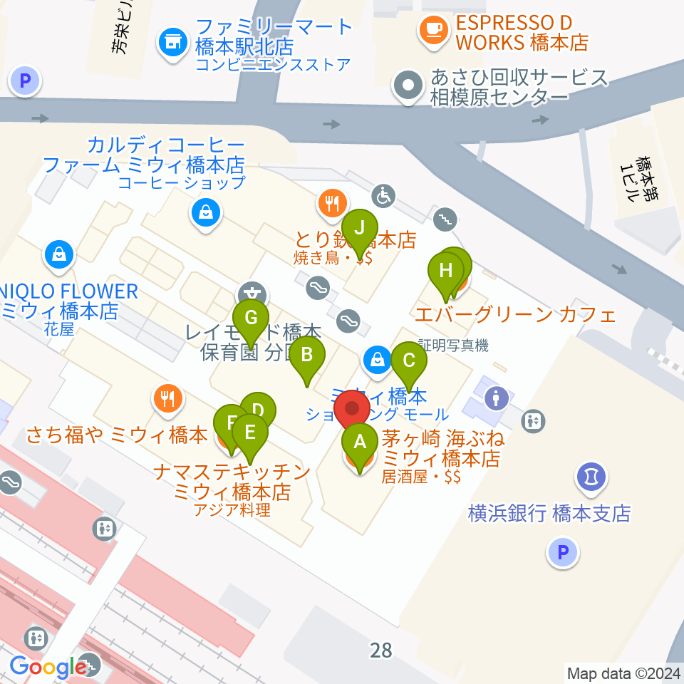 杜のホールはしもと周辺のファミレス・ファーストフード一覧地図