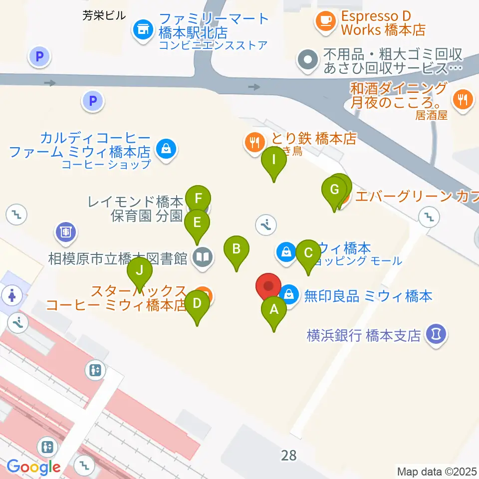 杜のホールはしもと周辺のファミレス・ファーストフード一覧地図